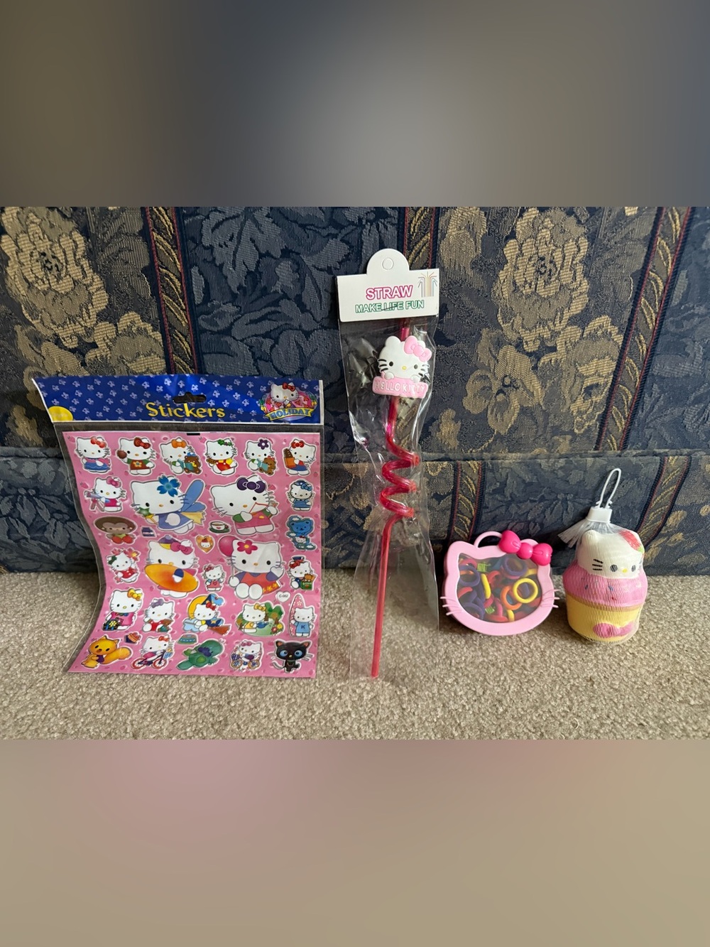 Hello Kitty Pink Toy Set with Spiral Straw, Sticker Sheet & Accessories